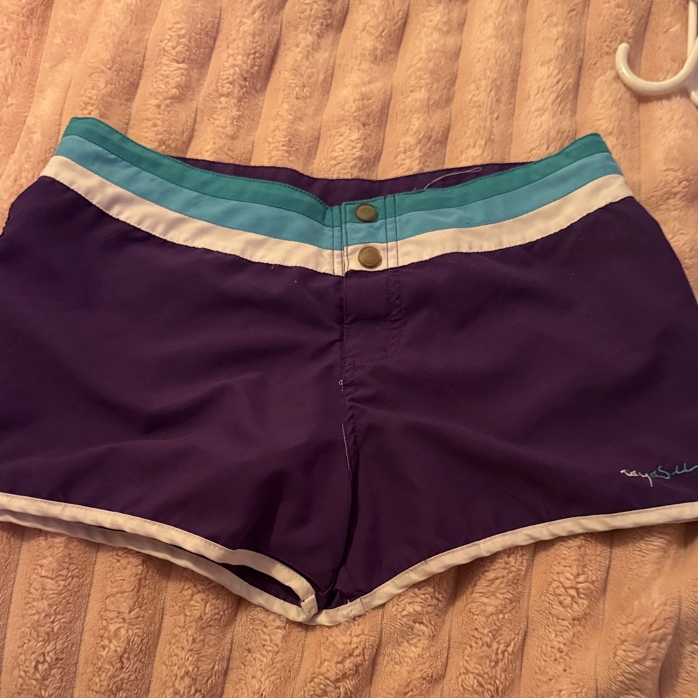 raya sun Purple Swim Shorts with Teal & White Waistband